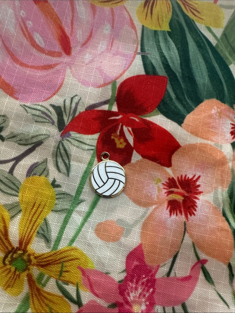 White Enamel Volleyball Charm with Gold Trim